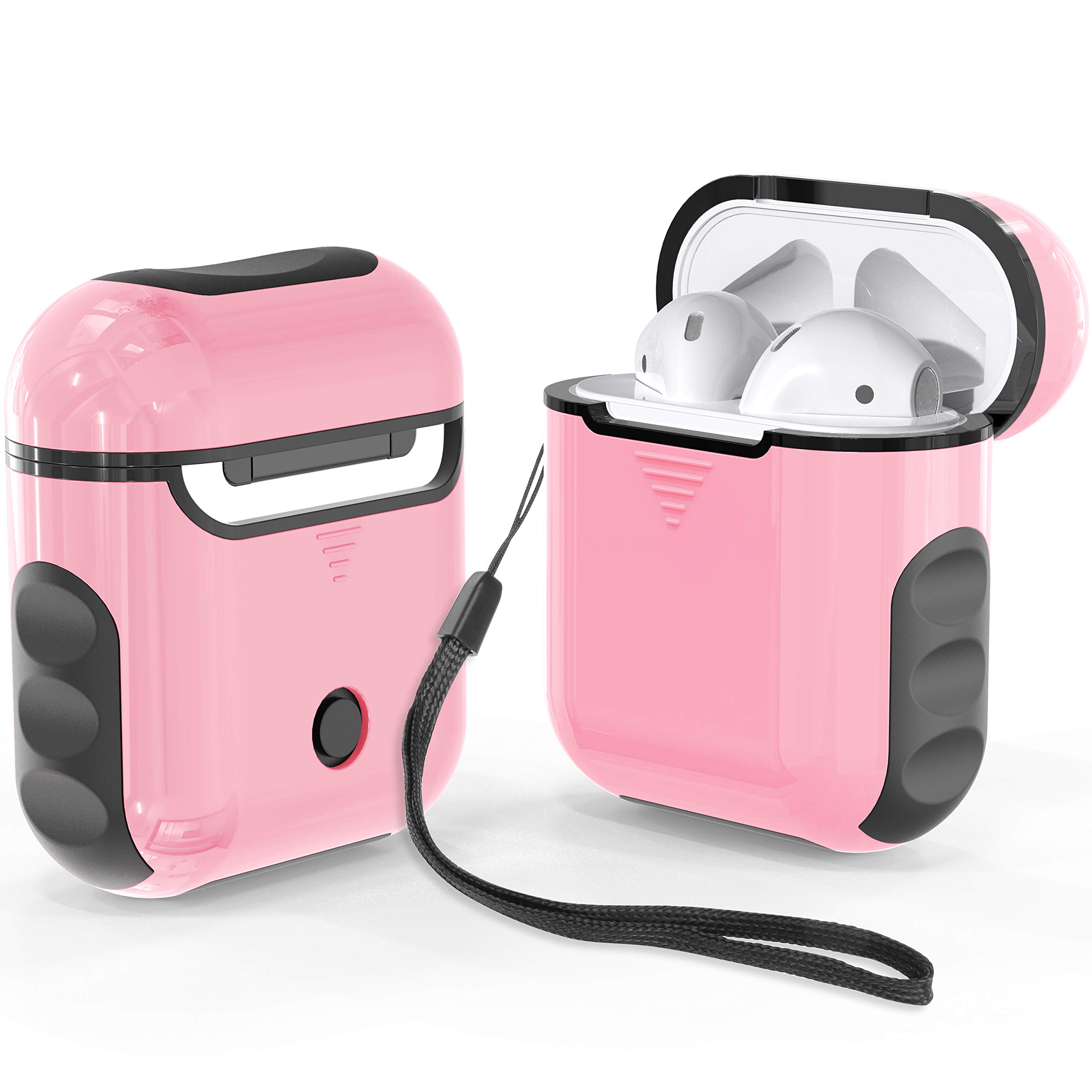 ORETECH Case for AirPods 1/2 - 1 Shockproof Anti-Scratch Silicone PC Accessories Case - Pink and Black