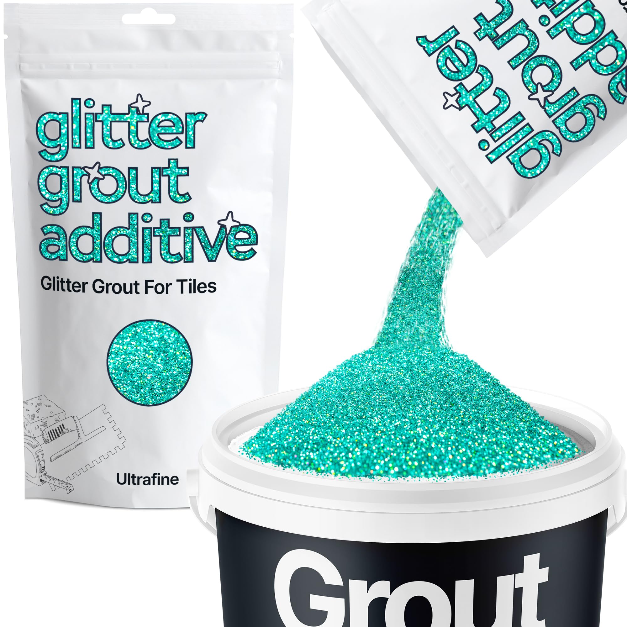 Hemway Turquoise Blue Holographic Glitter Grout Additive Ultrafine 100g Flakes for Adding Sparkle to Kitchen & Bathroom Tiles | Enhance Your Indoor Grouting Projects with a Durable Sparkly Effect