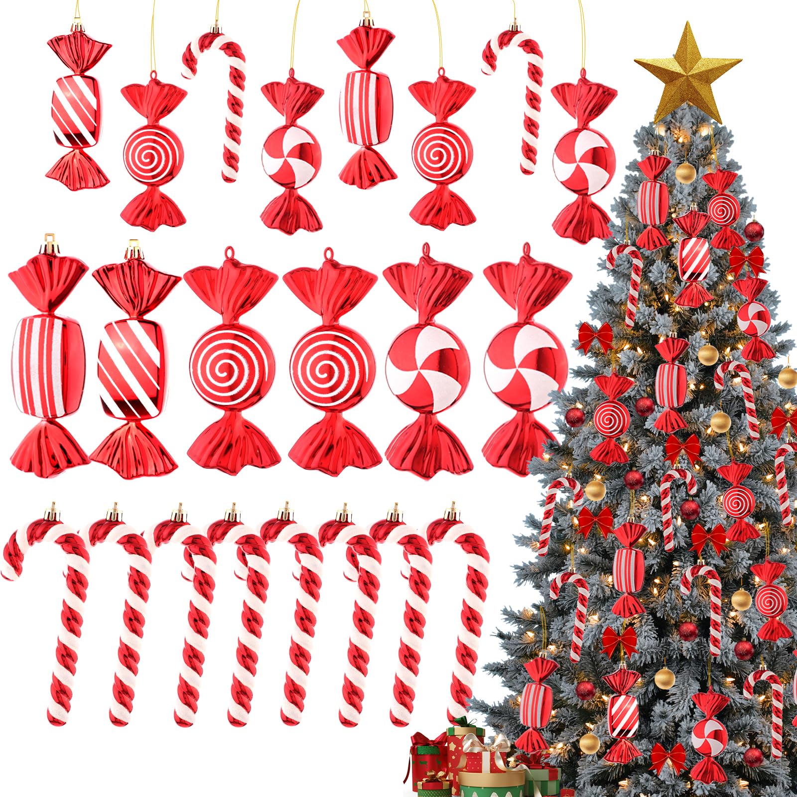 Photo 1 of Lanpn 14 Pcs 6.5" Large Candy Cane Christmas Decorations, Giant Peppermint Candies Xmas Tree Ornaments, Red White Lollipop Candy Canes, Sweet Hanging Decor for Candyland Holiday Indoor Outdoor