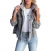 LCRRRN Womens Cropped Corduroy Jacket Casual Button Down Shacket Coat Fringe with Frayed Hem