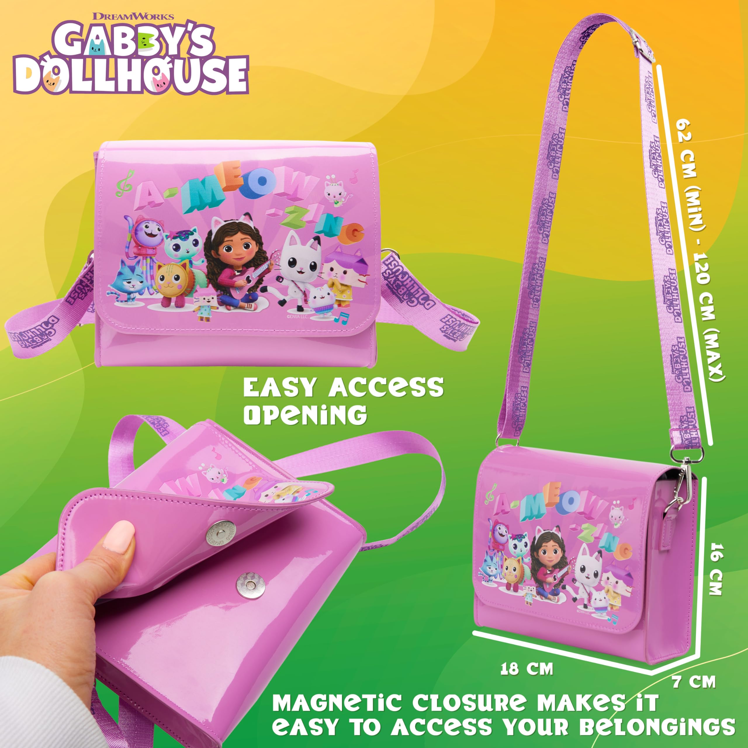 Gabby's Dollhouse Girls Purse, Cute Shoulder Bag with Adjustable Strap - Girls Gifts