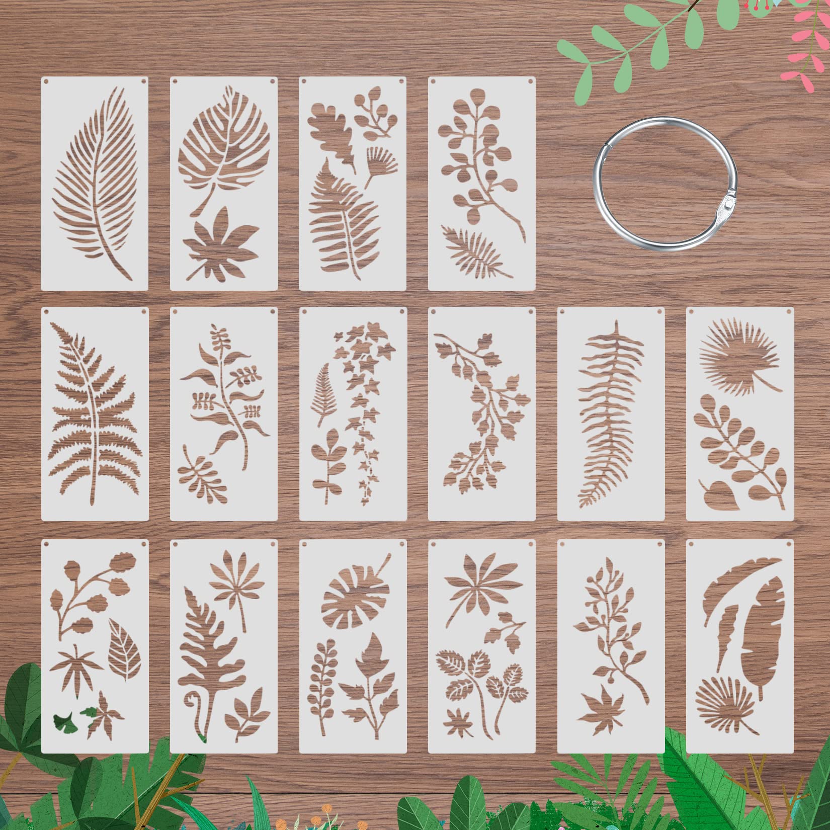 16pcs Leaf Wall Stencils for Painting Stencils for Crafts Reusable, Flower Stencil for Painting Template, Floral Leaves Drawing Stencil for DIY Art Scrapbook Wall Decor