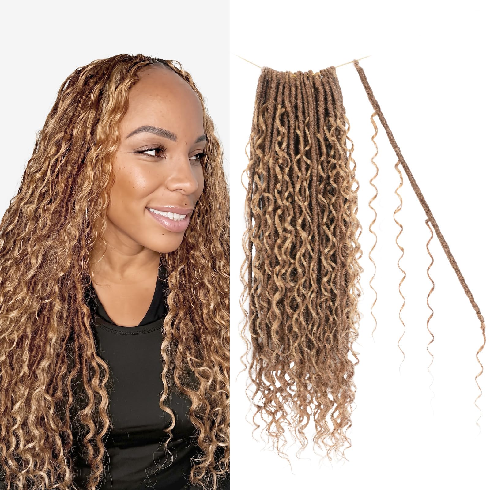 Boho Goddess Locs Crochet Hair: 8 Packs Pre Looped Bohemian Faux Locs ...