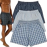 ToBeInStyle Men's Pack of 3 or 6 Button Fly Loose Fit Tartan Plaid Boxer Shorts