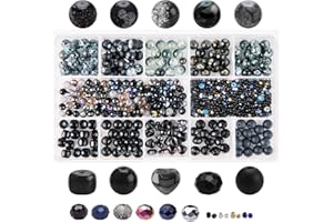 Keip Taoun Black Glass Beads for Jewelry Making, Bracelet Beads Set, 1000pcs Including 8mm Assorted Round Beads, 6mm Bicone Crystal Beads, 2-4mm Spacer Seed Beads for Earring, Necklace, DIY Crafts