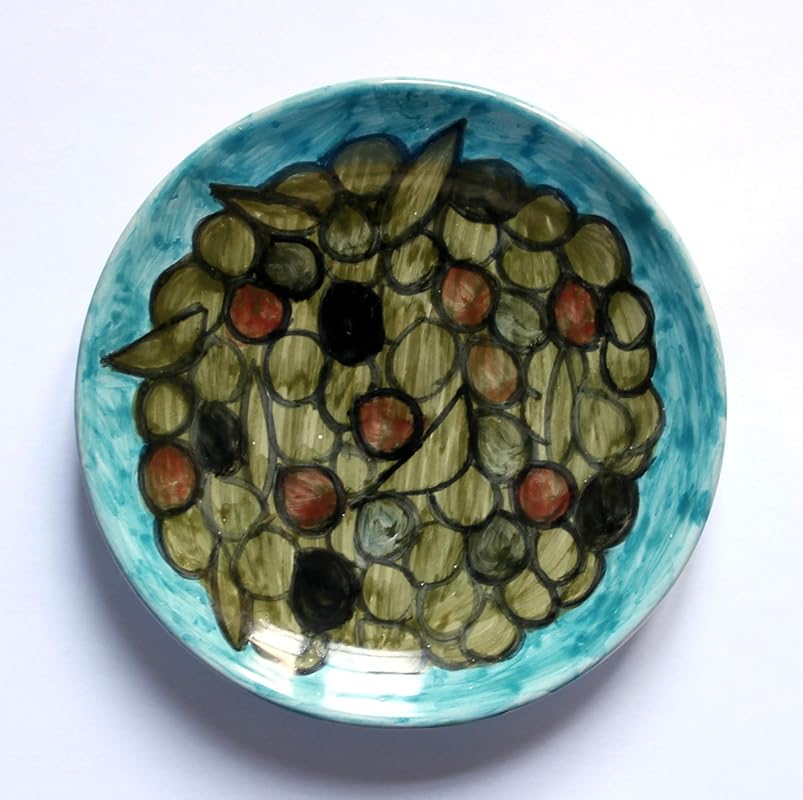 The olivesCeramic plate glazed and decorated by hand, diameter inch 5.