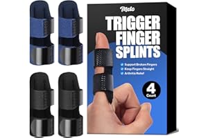 KMEIVOL Meto Finger Splints for Trigger Finger (4 Count), Finger Brace for Straightening, Support Broken Fingers or Arthritis Relief. Trigger Finger Splint for Middle Finger, and Other Fingers (Black & Blue)