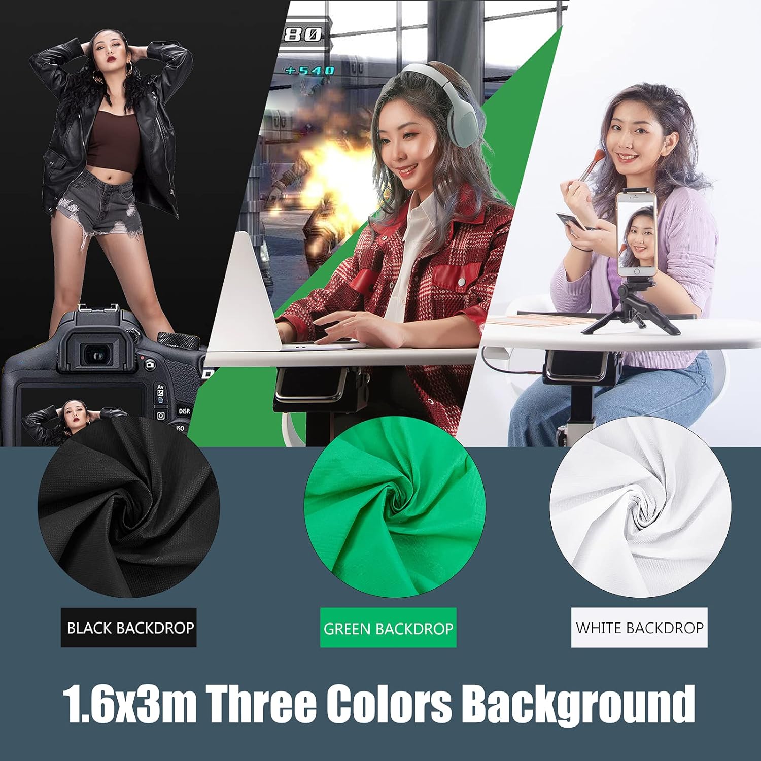 Hwastudio®, 100% Cotton Muslin Backdrop for Studio Photography Video Photography, Support Kit 3m x 2m, 1.6 x 3 meters - Image 4