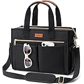 Canvas Tote Bag for Women, 15-Pockets Work Laptop Tote Purse Large Crossbody Nurse Teacher Bible Bag for School Travel Daily | with Strap & Zipper, Multi Compartment, Stand Upright Stably, College Shoulder Bag, Clinical Nursing Bag, Ideal Gift for Women