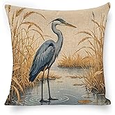 Halloween/Fall Decorations for Home - Heron and Withered Weeds Animal Pillow Covers Invisible Zipper Birds Linen Pillow Cases 18x18 Inches Indoor Necessities, for Car Sofa Bedroom Cushion Cover