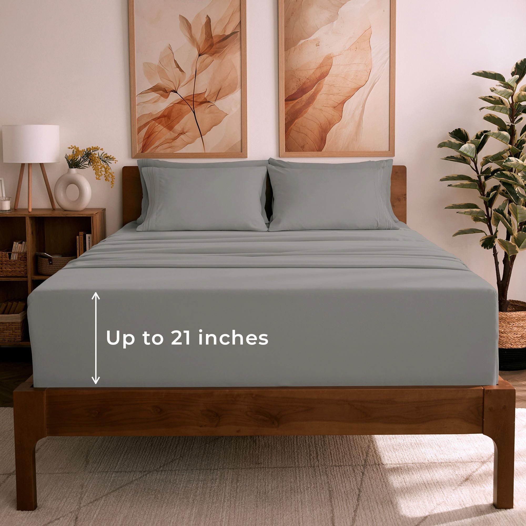 Photo 1 of Mellanni King Sheet Set - 6-Piece Iconic Collection Bedding, (Including 4 Pillowcases), 21-Inch Extra Deep Pocket, Easy Care, Ultra Soft, Cooling Sheets, Brushed Microfiber - Taupe