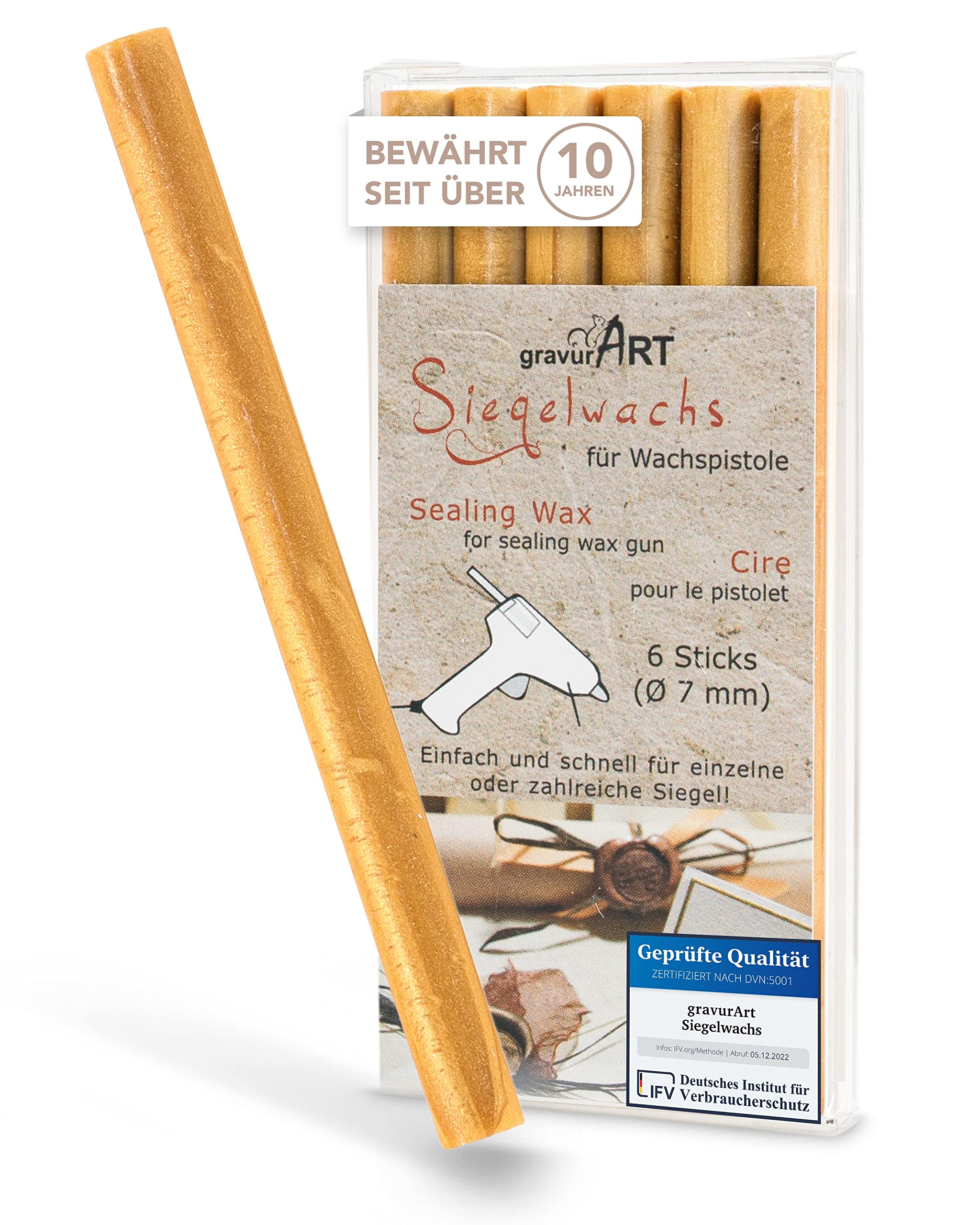 gravurART sealing wax (flexible) for wax gun - 6 sticks Gold Sand