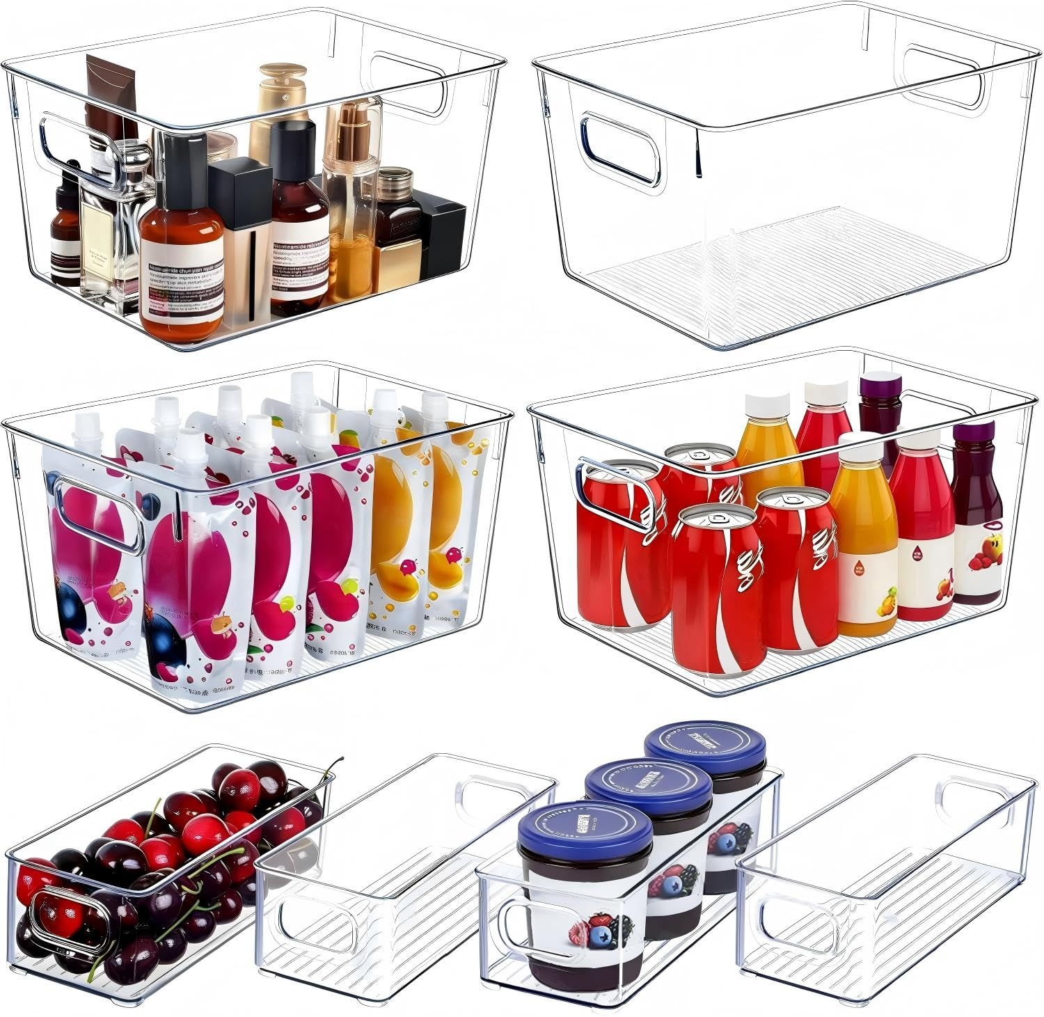 View 1 of ***ONLY 2 LARGE BINS IN BOX, SELLING FOR PARTS, FINAL SALE***SKTEET Set of 8 Clear Plastic Storage Bins, 4 Large and 4 Small Stackable Storage Containers for Pantry Organization and Kitchen Storage Bins,Home Edit and Cabinet Organizers***ONLY 2 LARGE BINS