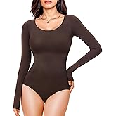 Nebility Long Sleeve Bodysuit for Women Tummy Control Crew Neck Body Suits Tops Slim Fit