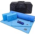 Clever Yoga Set - Complete Beginners 7-Piece Yoga Kit Includes 6mm Thick Yoga Mat, 2 Yoga Blocks, Yoga Strap, Mat Towel, Hand Towel and Carrying Bag for Women and Men