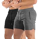 EVERWORTH Men's Solid Gym Workout Shorts Bodybuilding Running Fitted Training Jogging Short Pants with Zipper Pocket 3 Colors