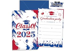 ERWEICET Graduation Party Invitations 36 PCS White Blue Red Invite Cards with Envelopes Announcement Cards for Class of 2025 College University Celebration