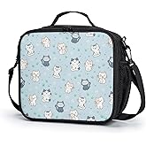 Kwlegh Cute Blue Cat Kids Lunch Box for Boys Girls Kawaii Kitten Insulated Lunch Bag Reusable Thermal Lunchbox Leakproof Cooler Tote Bag for School Office Picnic Travel