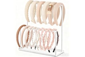 Josmimic Headband Holder Organizer Metal 2-Tier with Tray: Hair Accessories Display Stand Storage Hairband Rack Necklace Stand Home Bedroom for Girls Women, White