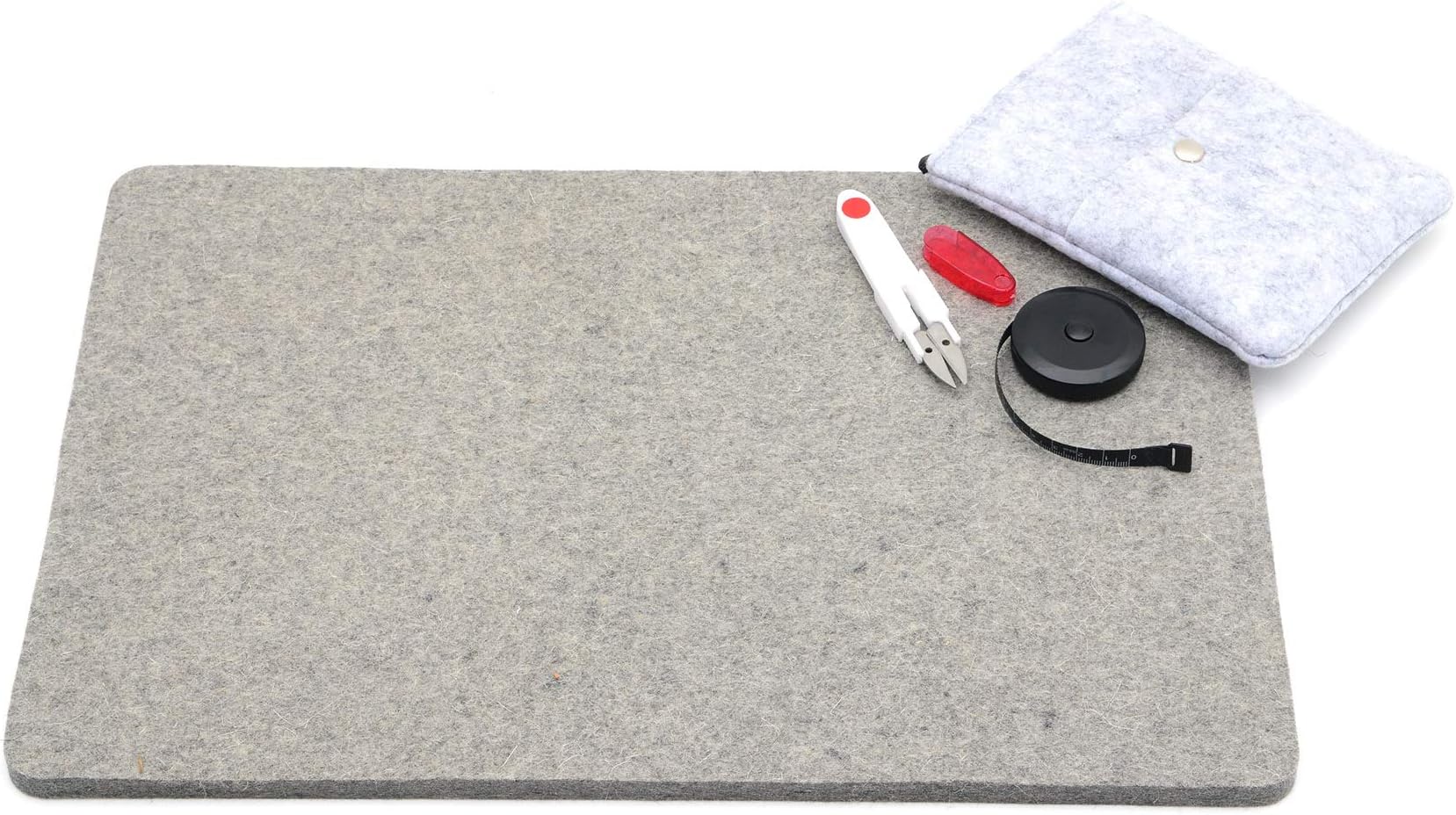 Glaciart One Wool Pressing Mat Quilting Ironing Pad - Mega (14x17) Easy Press Wooly Felted Iron Board for Quilters with: Scissors, Tape and Pouch - Large Organic Table Top Padded Felt Surface