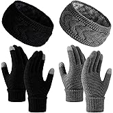 LUNINGLA 4Pcs Touchscreen Gloves Winter Headbands for Women, Touch Screen Winter Gloves Ear Warmers for Cold Weather Running (Black Grey)