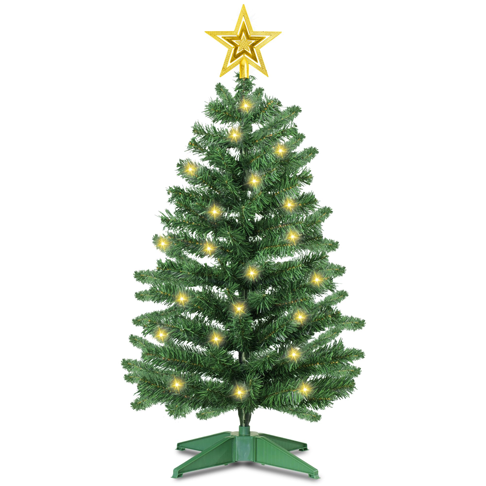 Photo 1 of 3 Feet Green Christmas Tree with Lights, 8 Modes Timer 50 Warm White Lights Battery Operated Small Artificial Full Christmas Tree for Indoor Home Office Tabletop Xmas Holiday Decorations