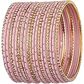 Efulgenz Indian Bangles for Women - Traditional CZ Rhinestone Plain Metal Bracelet Set - Jewelry