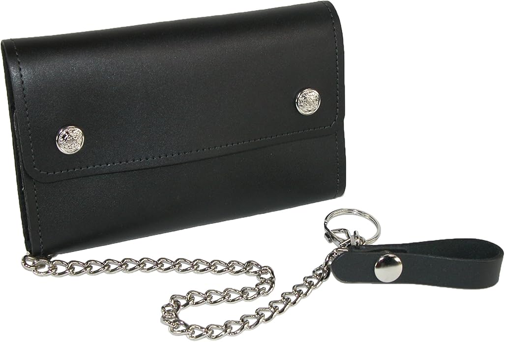 CTM Mens Leather Deluxe Trucker Chain Wallet, Black Amazon.co.uk Clothing