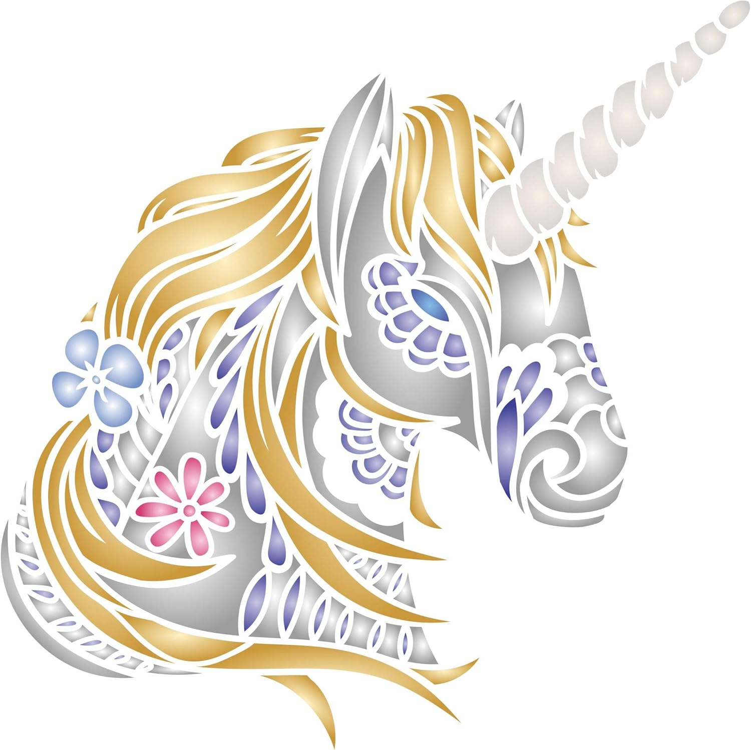 Unicorn Head Stencil, 25.40 x 25.40 cm (L) - Stencil Company Original Decorative Tribal Horse Pony Unicorn Stencil