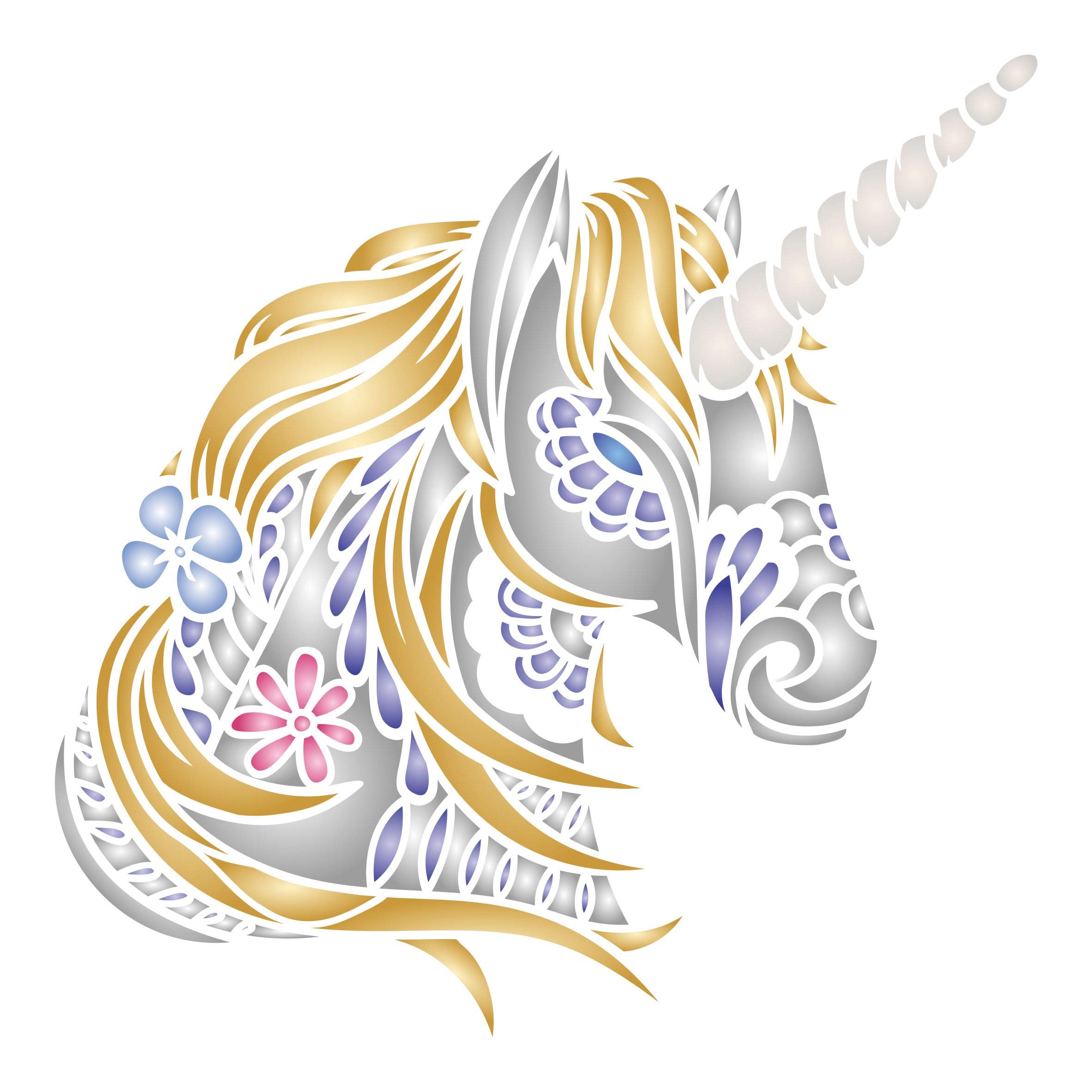 Unicorn Head Stencil, 25.40 x 25.40 cm (L) - Stencil Company Original Decorative Tribal Horse Pony Unicorn Stencil