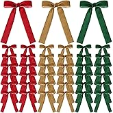LOYIM 36 Pieces Easter Day Velvet Bow Easter Ribbon Wreath Bow Bulk Spring Crafts Gift Pretied Set for Garland Home Wedding Holy Week Decor(Dark Green, Wine Red, Brown,1'' Wide)