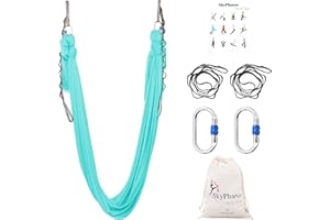 SKYPHAROS 5.5 Yards Aerial Silks Yoga Swing Set - Aerial Yoga Hammock Kit Anti-Gravity Flying for Fitness, Low/Non Stretch Nylon Tricot Fabric Hardware Included for Dance