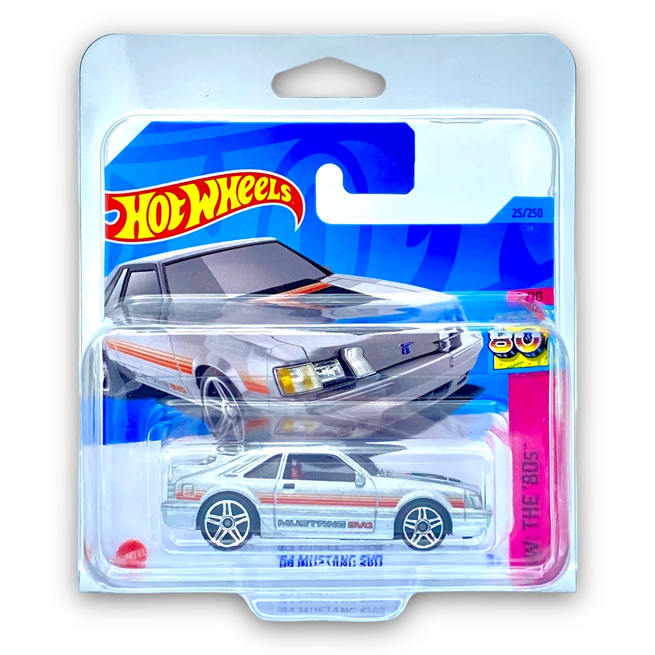 Hot Wheels '84 Mustang SVO (Silver) 2/10 HW: The 80s - 2023-25/250 (Short Card) - COMES IN A KLAS CAR KEEPER PROTECTIVE COLLECTORS CASE - HKG80