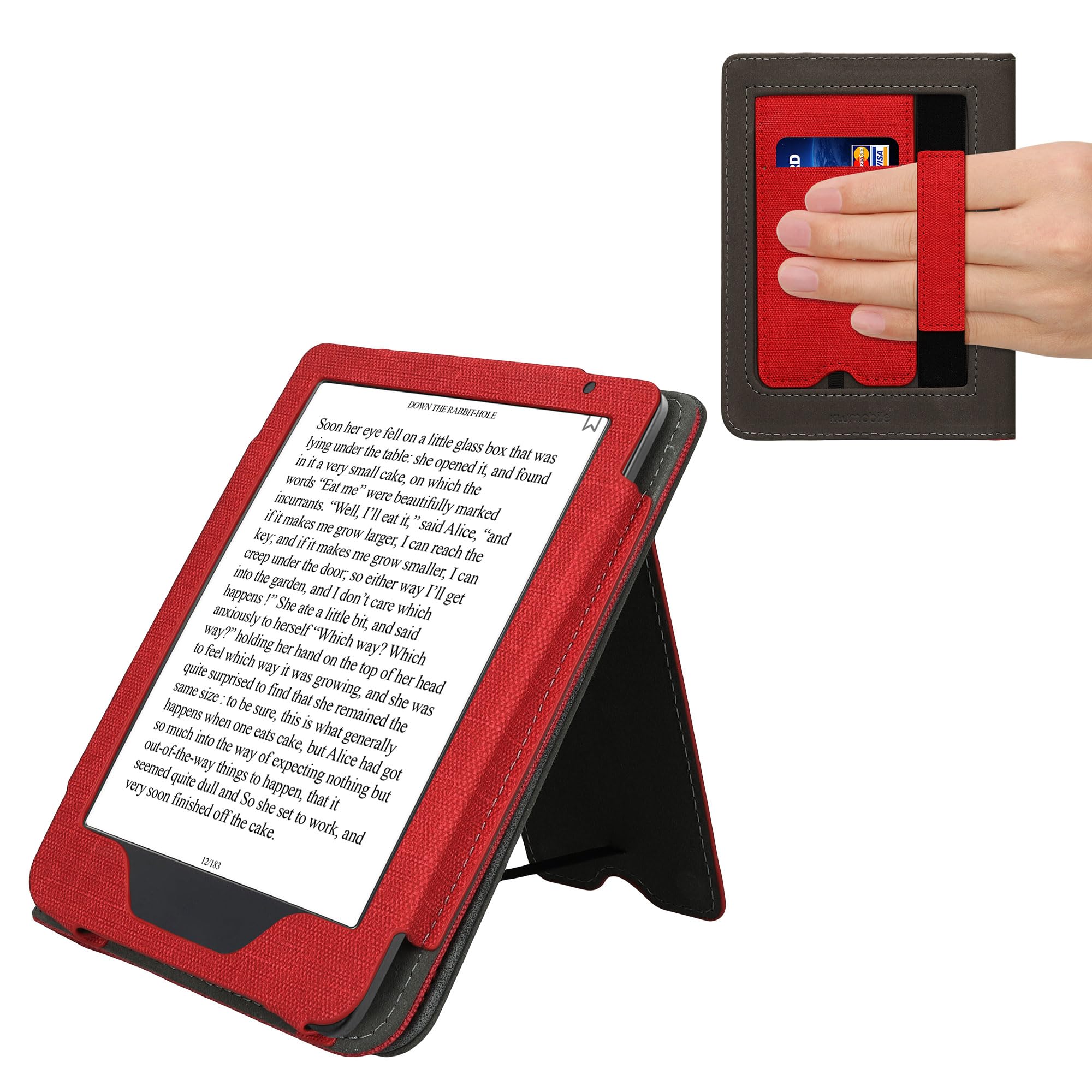 kwmobile Cover Compatible with Kobo Clara BW/Colour Cover - Faux Leather/Suede Case with Stand - Red/Dark Grey