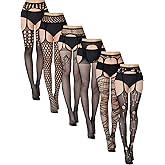 Skylety 6 Pairs Women Suspender Pantyhose Stockings Tights Stretchy High Stockings for Dress up Favors