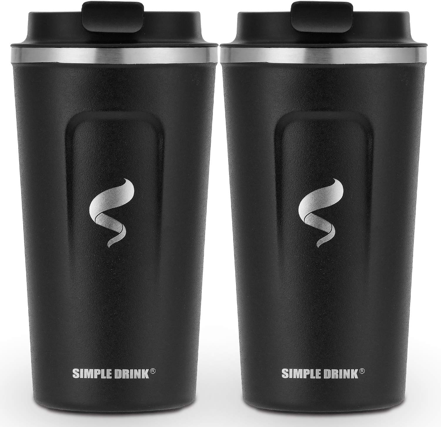 SIMPLE DRINK Insulated Coffee Travel Mug | Stainless Steel Coffee Tumbler Cup with Spill-Proof Lid, 16 oz (2 Pack)