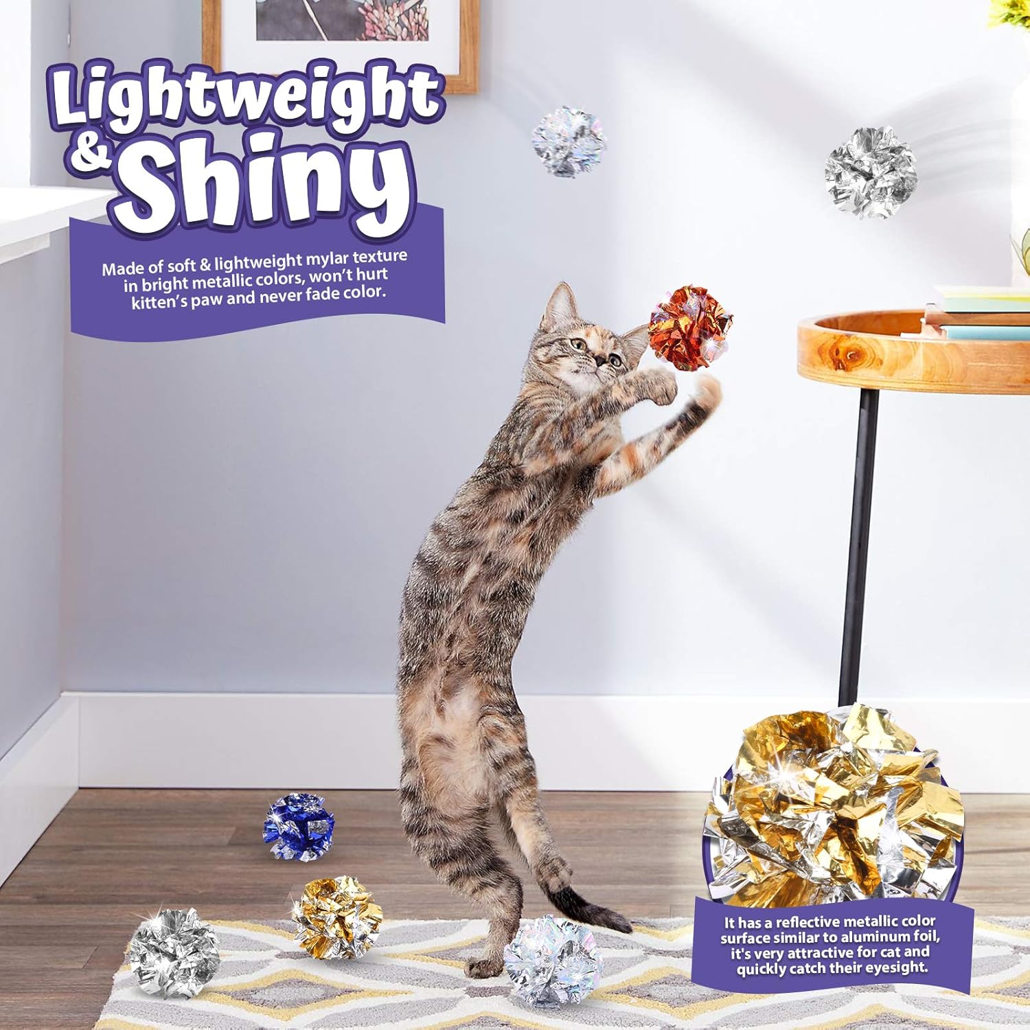 HNYYZL 10 Pack Crinkle Balls Cat Toys, Mylar Crinkle Balls Cat Toy