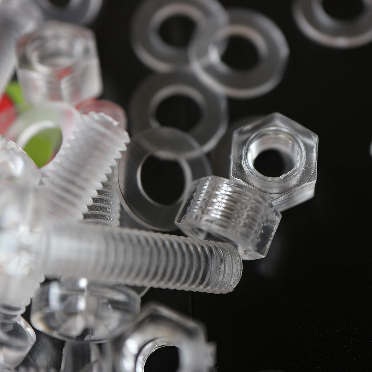 Pack of 20 Transparent Clear Plastic Acrylic M5 x 20mm Nuts & Bolts, Washers - Acrylic Plastic Screws - Image 3
