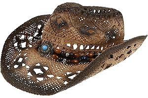 Lurrose Men’s Vintage Western Style Cowgirl Straw Hat, Dark Brown Summer Sun Hat, Medium (56-58cm) Beach Sun