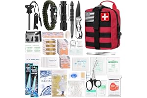 DLMD Survival First Aid Kit, Molle Medical Pouch 288PCS Outdoor Emergency Survival Gear and Equipment for Hiking Camping Hunting Car Boat Home Travel and Adventures, Gift for Him Men (RED)