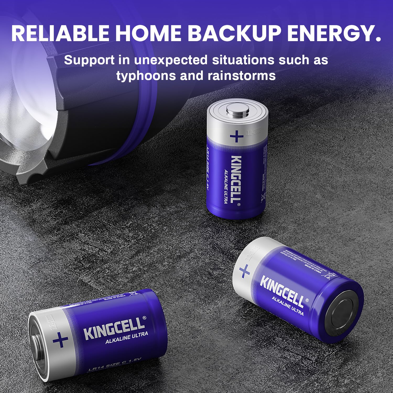 KINGCELL C Batteries 8 Pack, Alkaline Hight Performance C Battery with 10-Year Shelf Life，Long-Lasting Power 1.5V C Cell Battery for Flashlights,Remotes,Clocks,Stereos,etc.