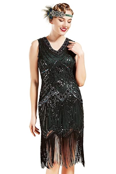 BABEYOND Damen Flapper Kleider Voller Pailletten Retro 1920er Jahre Stil V-Ausschnitt Great Gatsby Motto Party Damen Kostüm K