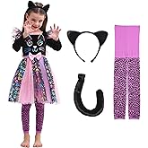 Rabtero Halloween Cat Costume Kids, Girls Black Cat Dress Costume with Headband, Tail and Leggings