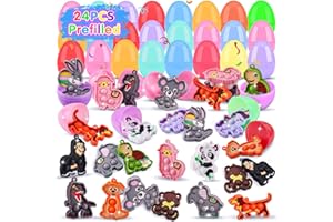 KISSFREE Prefilled Easter Eggs with Animal Pop Toys,24PACK Easter Eggs Filled with Toys,Easter Basket Stuffers for Kids,Easter Party Favors for Kids
