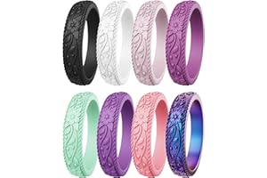 ThunderFit Silicone Rings for Women, Rubber Engagement Wedding Bands Vine Design 5.5mm Wide 2mm Thick - Variety Multipack 4-12
