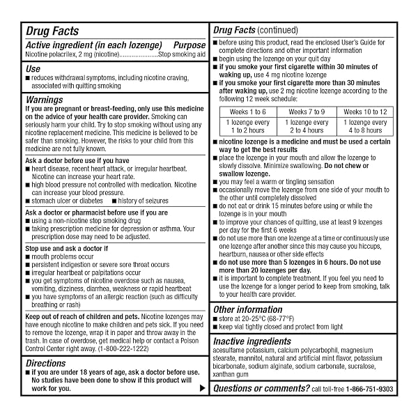 AMAZON BASIC CARE NICOTINE POLACRILEX MINI LOZENGE, 2 MG (NICOTINE), STOP SMOKING AID, MINT FLAVOR, 216 COUNT (PACKAGING MAY VARY)