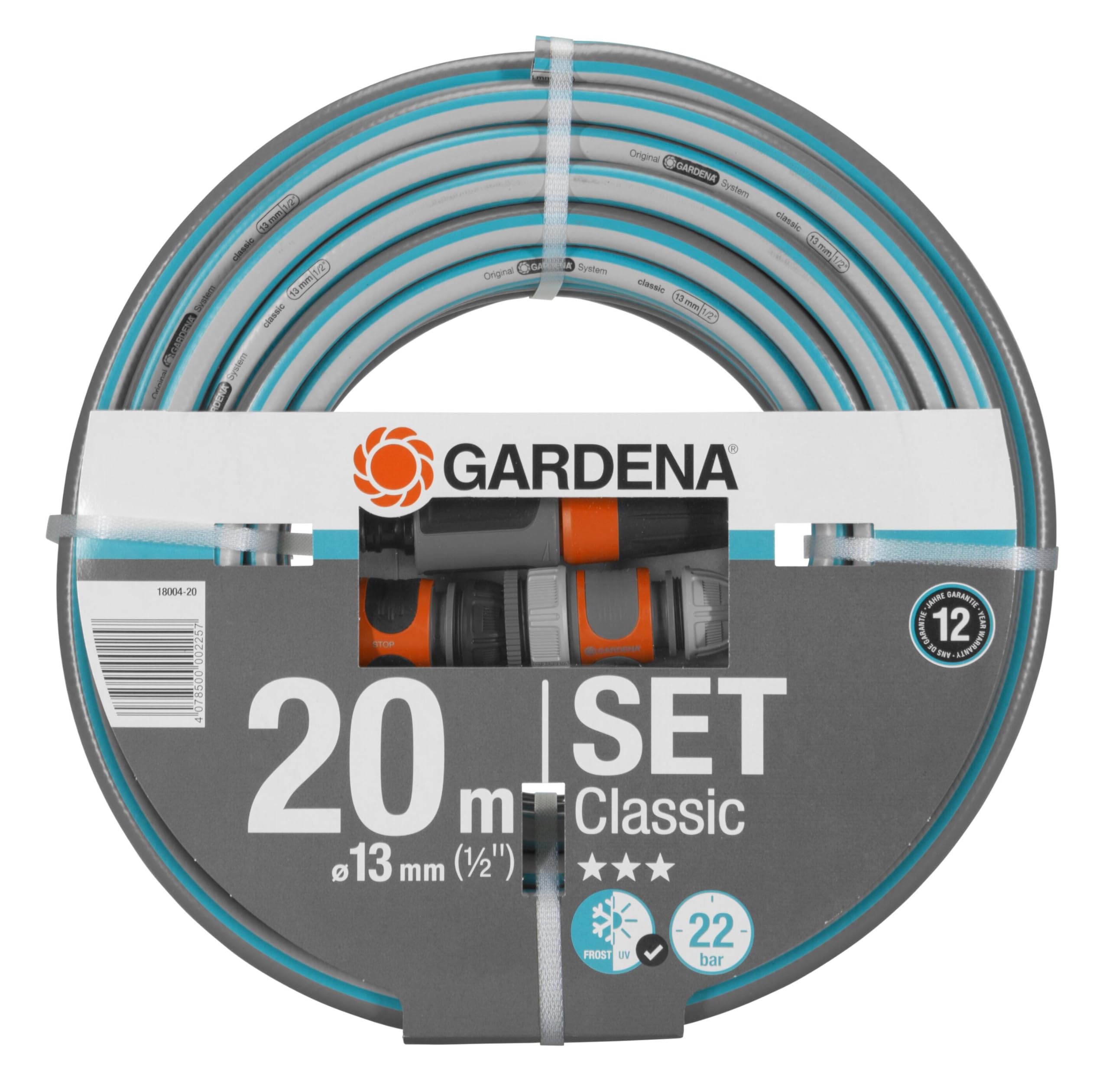 GARDENA Classic Hose, 13 mm (1/2"), 20 m: Universal Garden Hose of Robust Cross-Weave, 22 bar Burst Pressure, UV Resistant, Without System Parts (18004-20)