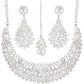 Sunsoul Touchstone Gold Silver Indian Jewelry Sets for Women Wedding Bridal Necklace Statement Bollywood Costume White Rhinestone Crystal Brides Fashion Chunky Party Formal Evening wear Accessories