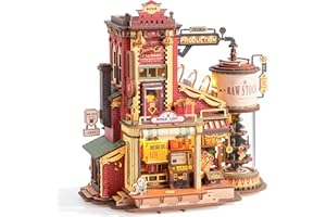 ROKR 3D Puzzle for Adults Christmas Style Dream Gift Factory Wooden Model Kit Luminous Factory DIY Dollhouse Kit Building with Music, Lights and 5 Elves for Adults