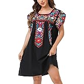 YZXDORWJ Women Summer Mexican Embroidered Boho Peasant Dress Petal Sleeve